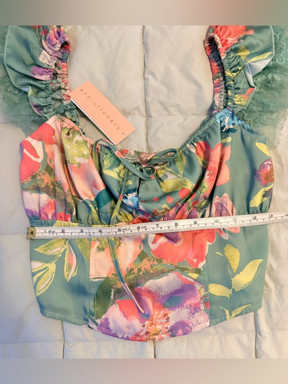 Evolutionary Floral Lace-Trim Corset Crop Top – NWT Size S - Picture 10 of 11